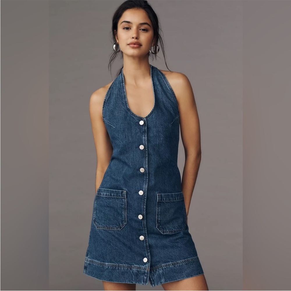 New Reformation Brittany Halter Denim Mini Dress